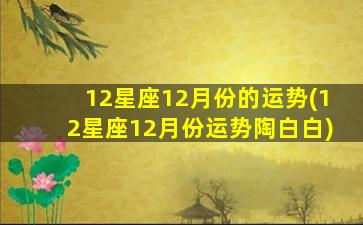 12星座12月份的运势(12星座12月份运势陶白白)