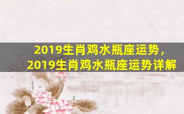 2019生肖鸡水瓶座运势，2019生肖鸡水瓶座运势详解