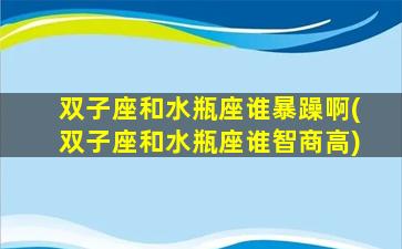 双子座和水瓶座谁暴躁啊(双子座和水瓶座谁智商高)