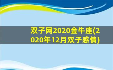 双子网2020金牛座(2020年12月双子感情)