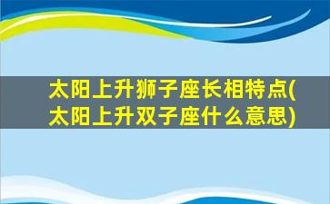 太阳上升狮子座长相特点(太阳上升双子座什么意思)