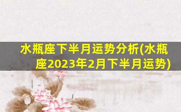 水瓶座下半月运势分析(水瓶座2023年2月下半月运势)