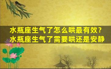 水瓶座生气了怎么哄最有效？水瓶座生气了需要哄还是安静