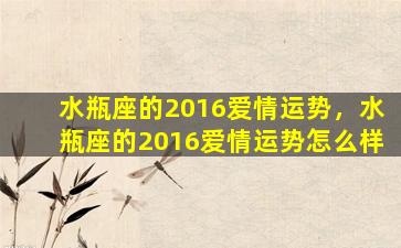 水瓶座的2016爱情运势，水瓶座的2016爱情运势怎么样