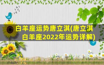 白羊座运势唐立淇(唐立淇白羊座2022年运势详解)