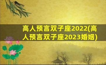 高人预言双子座2022(高人预言双子座2023婚姻)